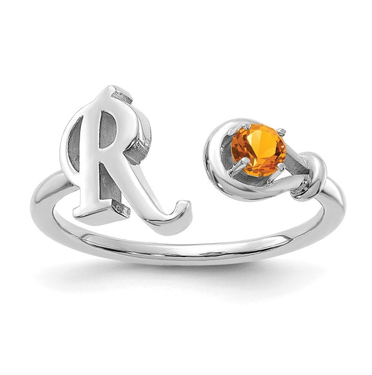 14K White Gold Letter R with Birthstone Ring, Size 7