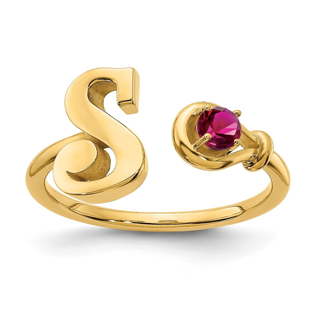 Sterling Silver Gold plated Letter S with Birthstone Ring, Size 6