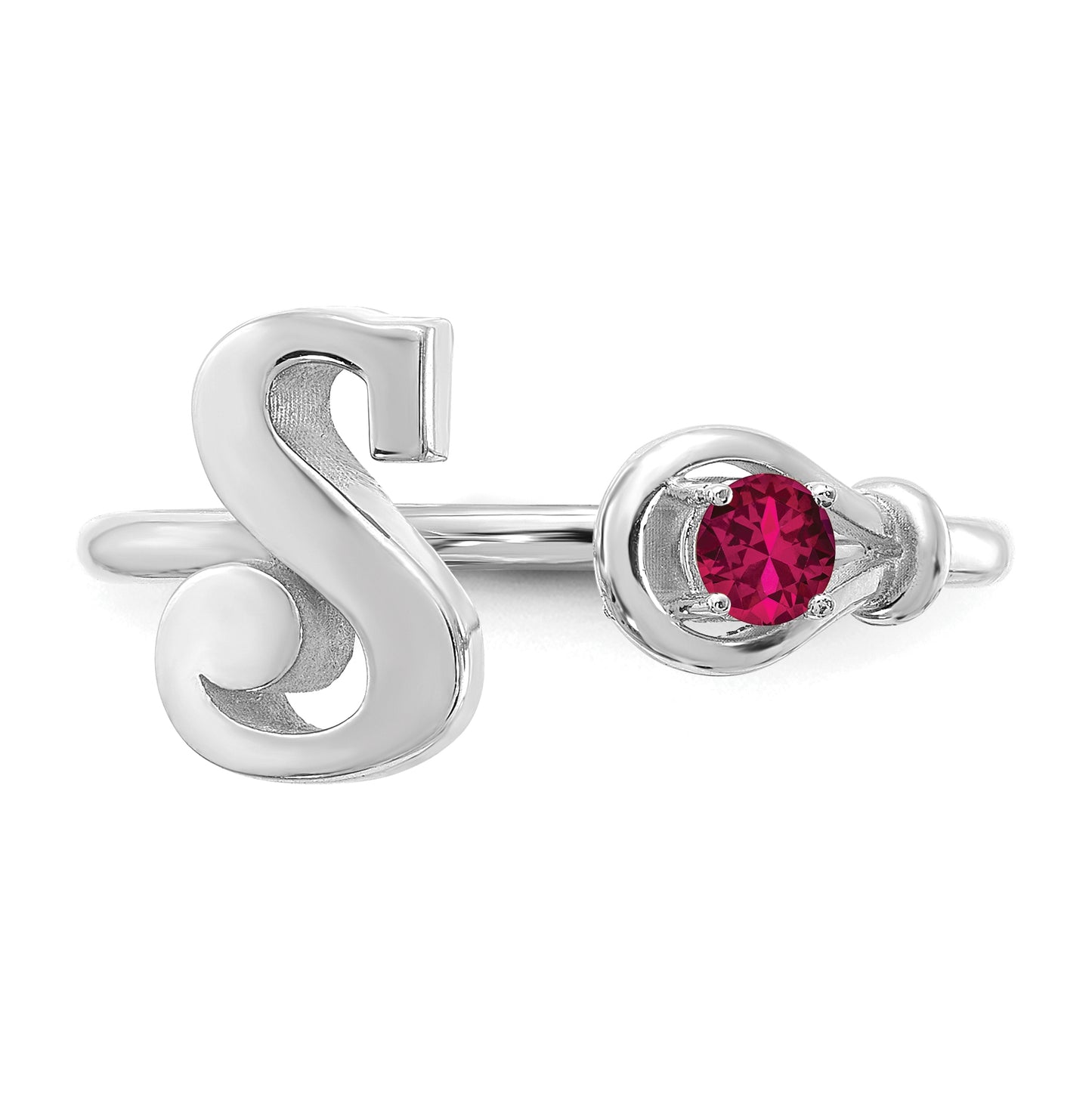Sterling Silver Rhodium plated Letter S with Birthstone Ring, Size 7