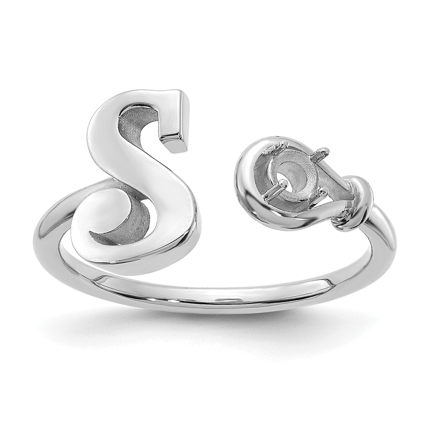 Sterling Silver Rhodium plated Letter S with Birthstone Ring, Size 7