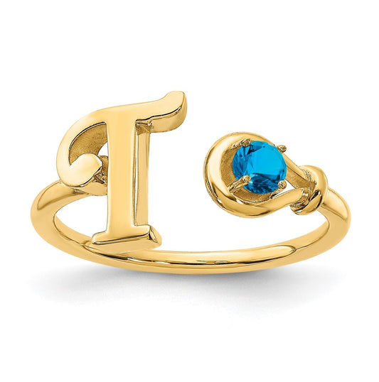 14K Yellow Gold Letter T with Birthstone Rings, Size 7