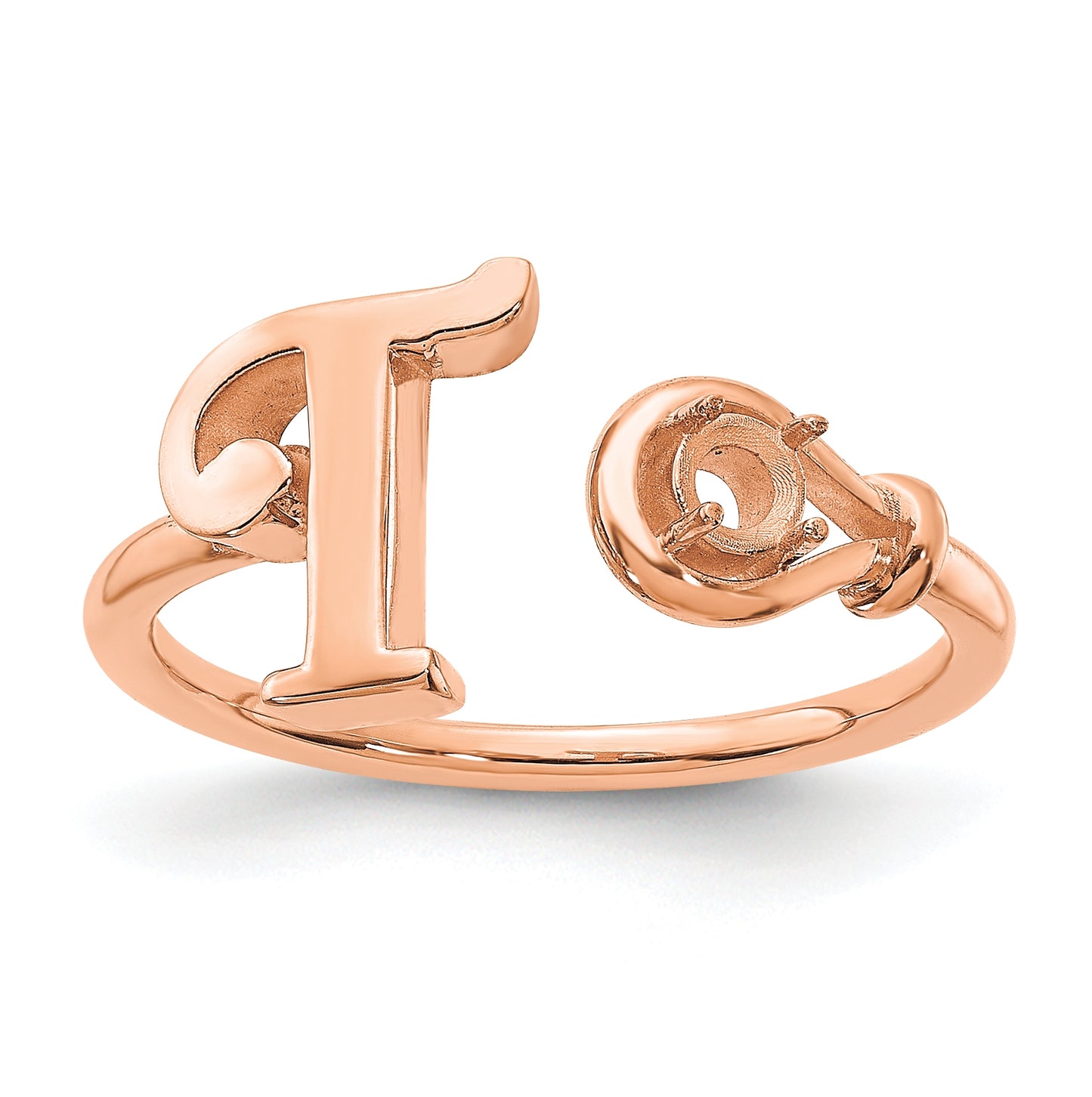 Sterling Silver Rose Gold plated Letter T with Birthstone Ring, Size 8