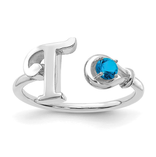 14K White Gold Letter T with Birthstone Rings, Size 7