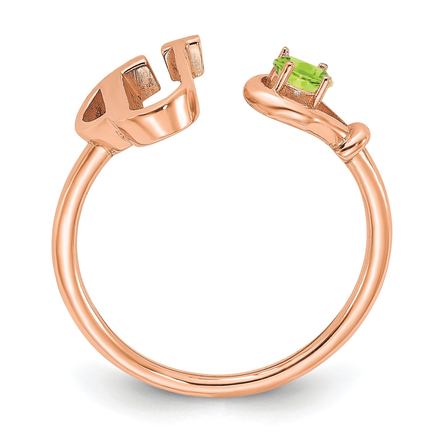 Sterling Silver Rose Gold plated Letter U with Birthstone Ring, Size 8