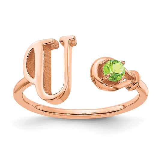 Sterling Silver Rose Gold plated Letter U with Birthstone Ring, Size 8