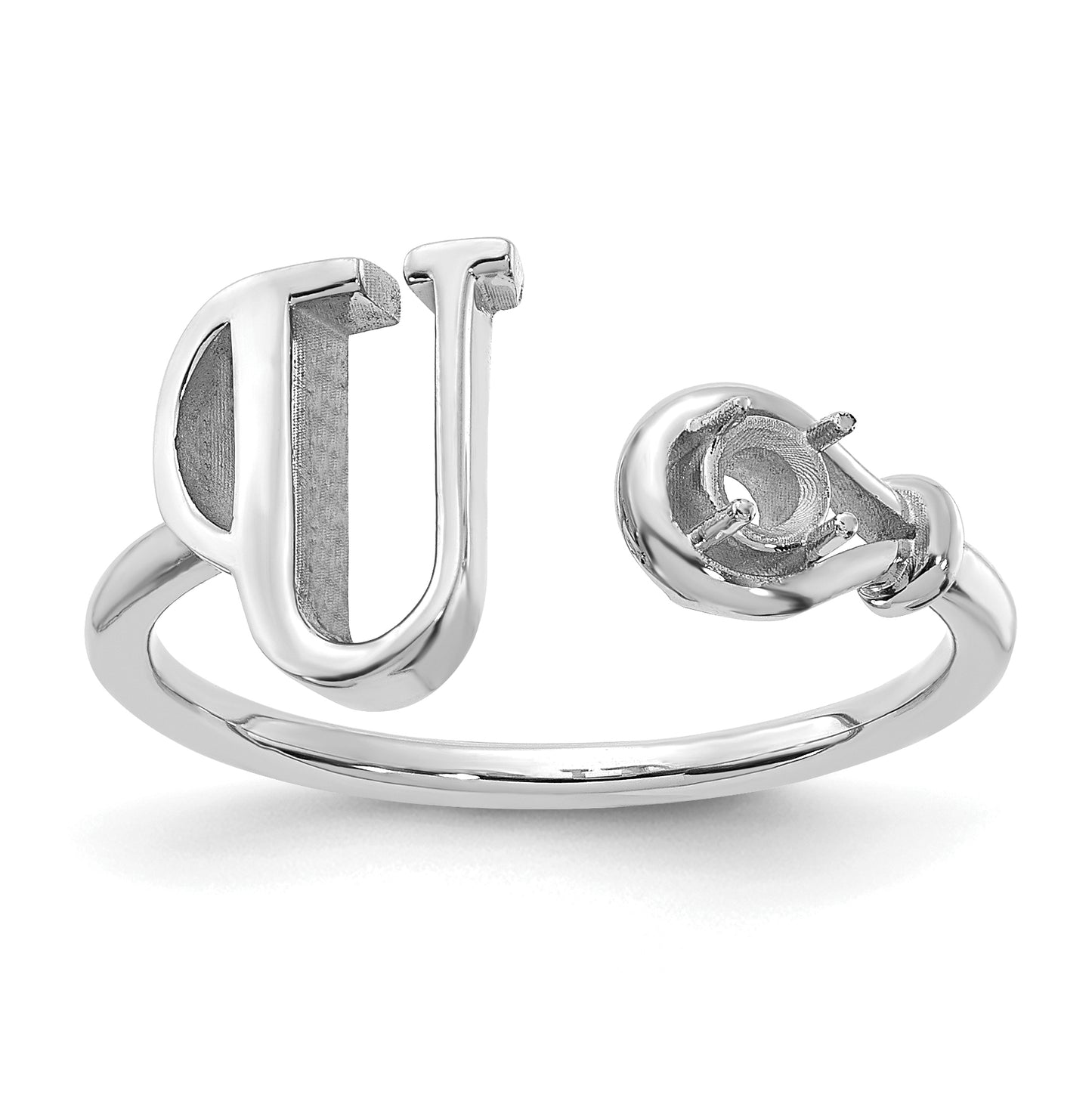 Sterling Silver Rhodium plated Letter U with Birthstone Rings, Size 7