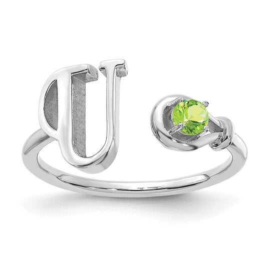 Sterling Silver Rhodium plated Letter U with Birthstone Rings, Size 7