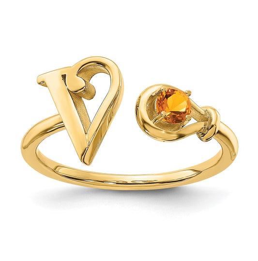14K Yellow Gold Letter V with Birthstone Ring, Size 7