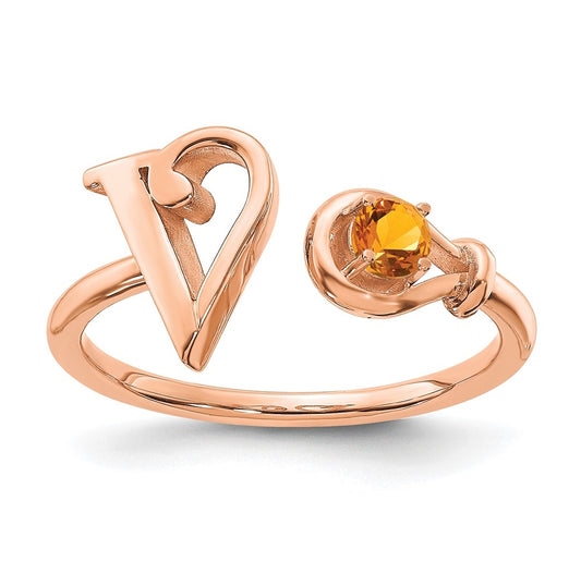 Sterling Silver Rose Gold plated Letter V with Birthstone Ring, Size 8