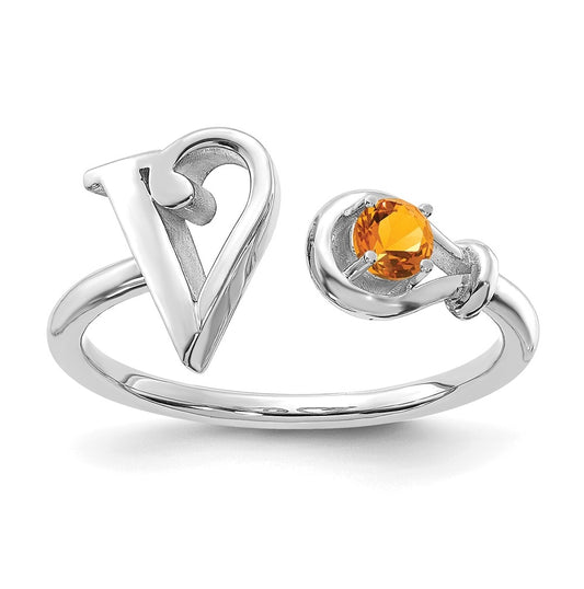 14K White Gold Letter V with Birthstone Ring, Size 7