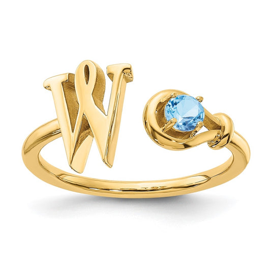 14K Yellow Gold Letter W with Birthstone Ring, Size 7