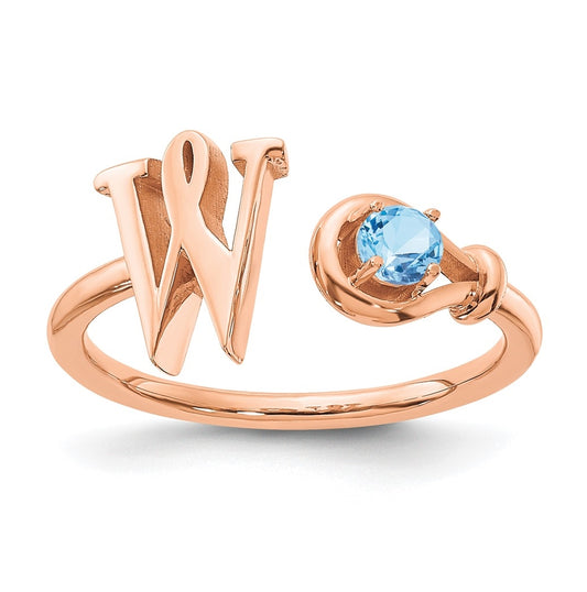 Sterling Silver Rose Gold plated Letter W with Birthstone Ring, Size 8