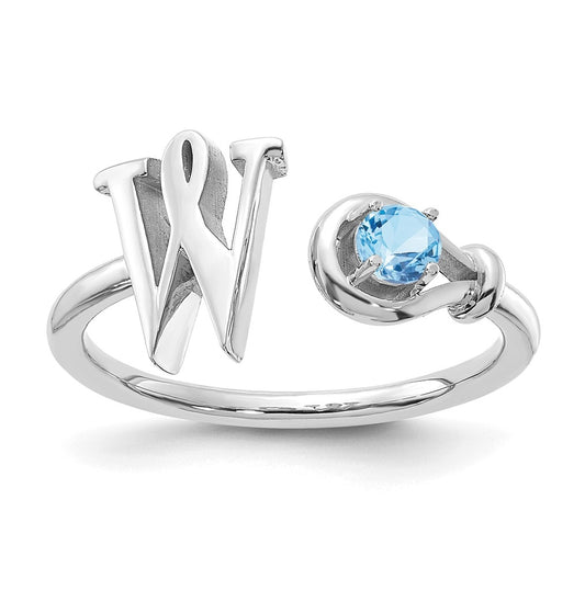 14K White Gold Letter W with Birthstone Ring, Size 7
