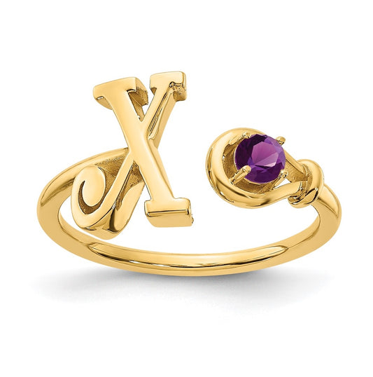 14K Yellow Gold Letter X with Birthstone Rings, Size 7