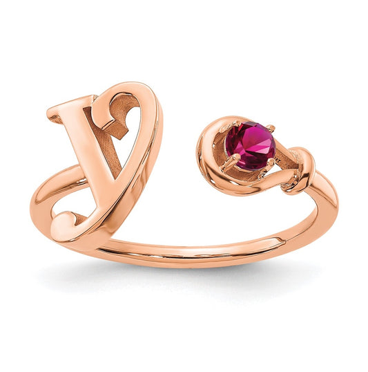 Sterling Silver Rose Gold plated Letter Y with Birthstone Ring, Size 8