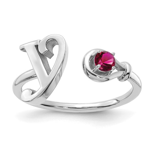 14K White Gold Letter Y with Birthstone Rings, Size 7