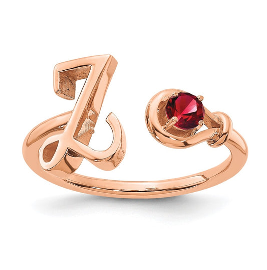 Sterling Silver Rose Gold-plated Letter Y with Birthstone Ring, Size 8