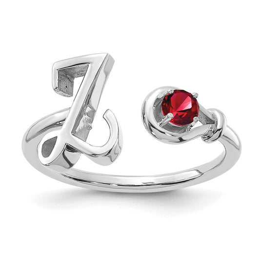 14K White Gold Letter Z with Birthstone Rings, Size 7