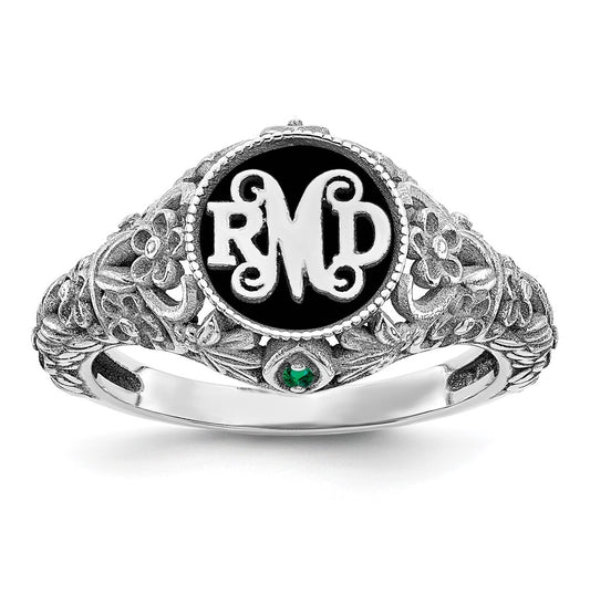 Sterling Silver Rhodium plated Filigree with 1.5mm Birthstone Enameled Mono
