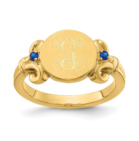 14K Yellow Gold Fancy Initial with Crystal Birthstone Ring, Size 7