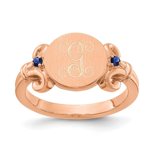 Sterling Silver Rose Gold plated Fancy Initial with Birthstones Ring, Size 8