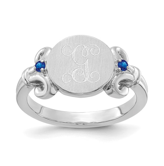 Sterling Silver Rhodium plated Fancy Initial with Birthstone Ring, Size 7