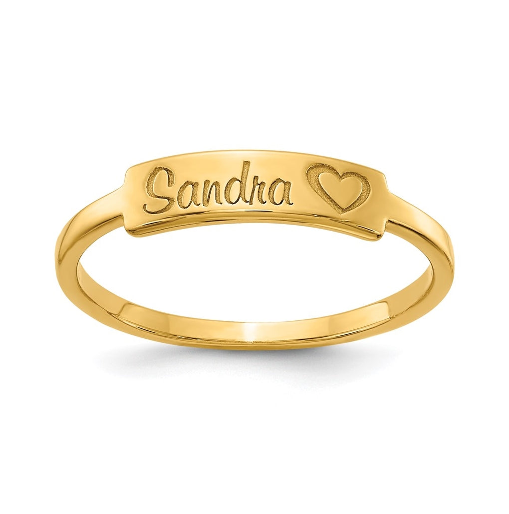 14K Yellow Gold Personalized Name Bar Ring