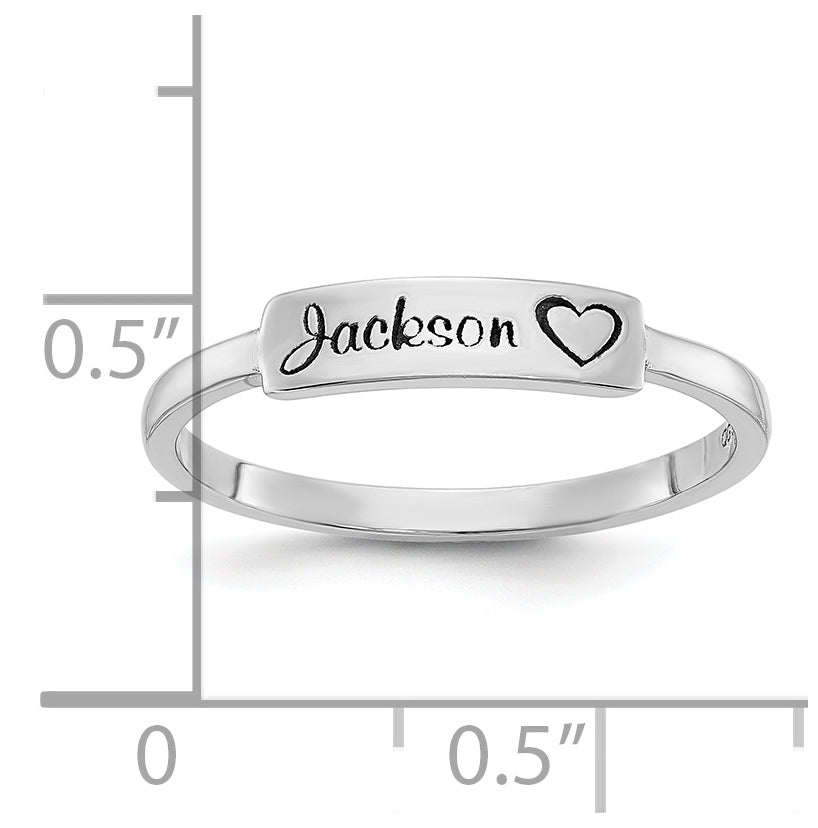 Sterling Silver Rhodium Plated Name Bar Ring