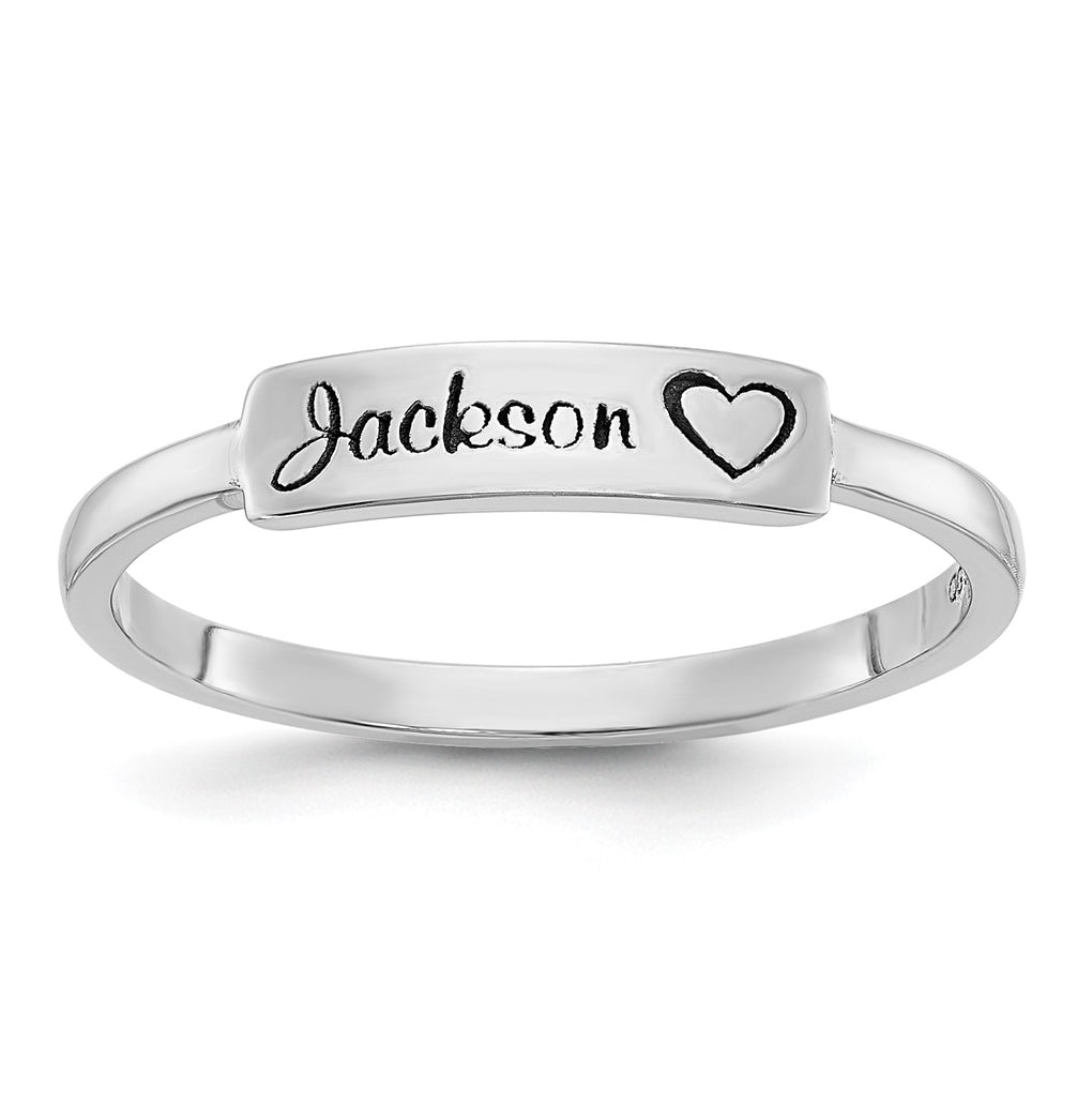 Sterling Silver Rhodium Plated Name Bar Ring