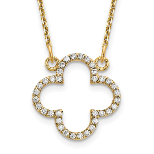 14K Yellow Gold Small Necklace Diamond Quatrefoil Design