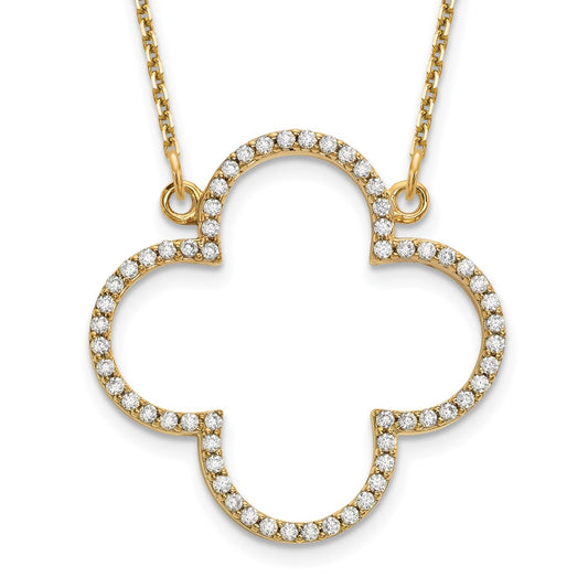 14K Yellow Gold Medium Necklace Diamond Quatrefoil Design