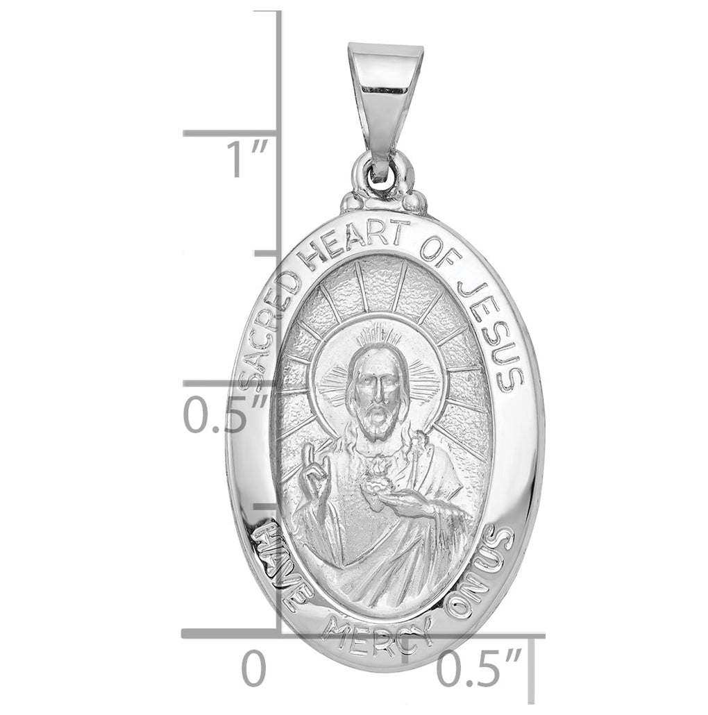 14K White Gold Polish/Satin Sacred Heart Jesus Hollow Pendant – Elegant Jewelry Gift for Birthday, Anniversary, Engagement, Wedding
