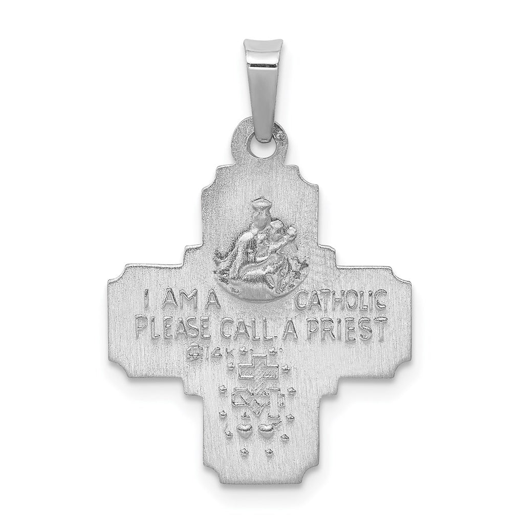 14k White Gold Polished / Satin Four Way Medal Hollow Pendant – Elegant Jewelry Gift for Birthday, Anniversary, Engagement, Wedding