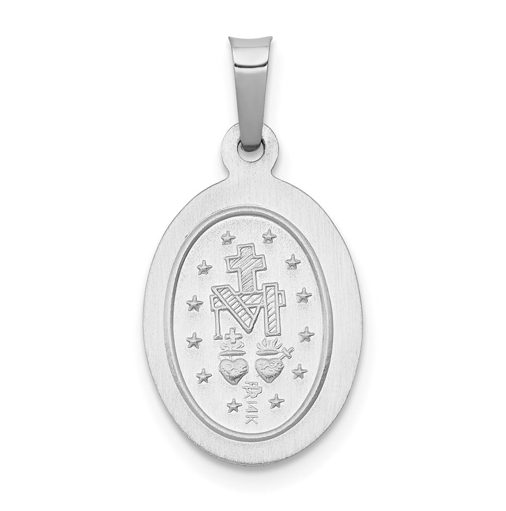 14k White Gold Polished/Satin Miraculous Medal Hollow Pendant – Elegant Jewelry Gift for Birthday, Anniversary, Engagement, Wedding