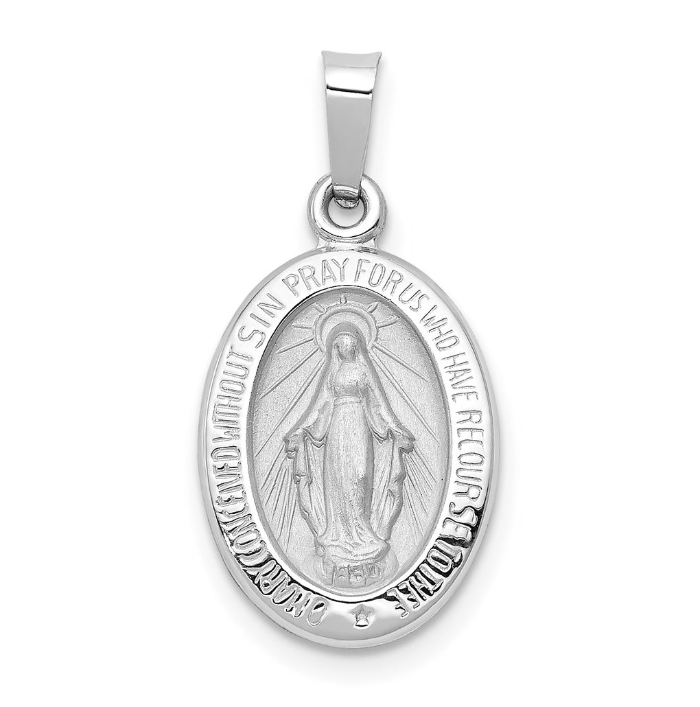 14k White Gold Polished/Satin Miraculous Medal Hollow Pendant – Elegant Jewelry Gift for Birthday, Anniversary, Engagement, Wedding