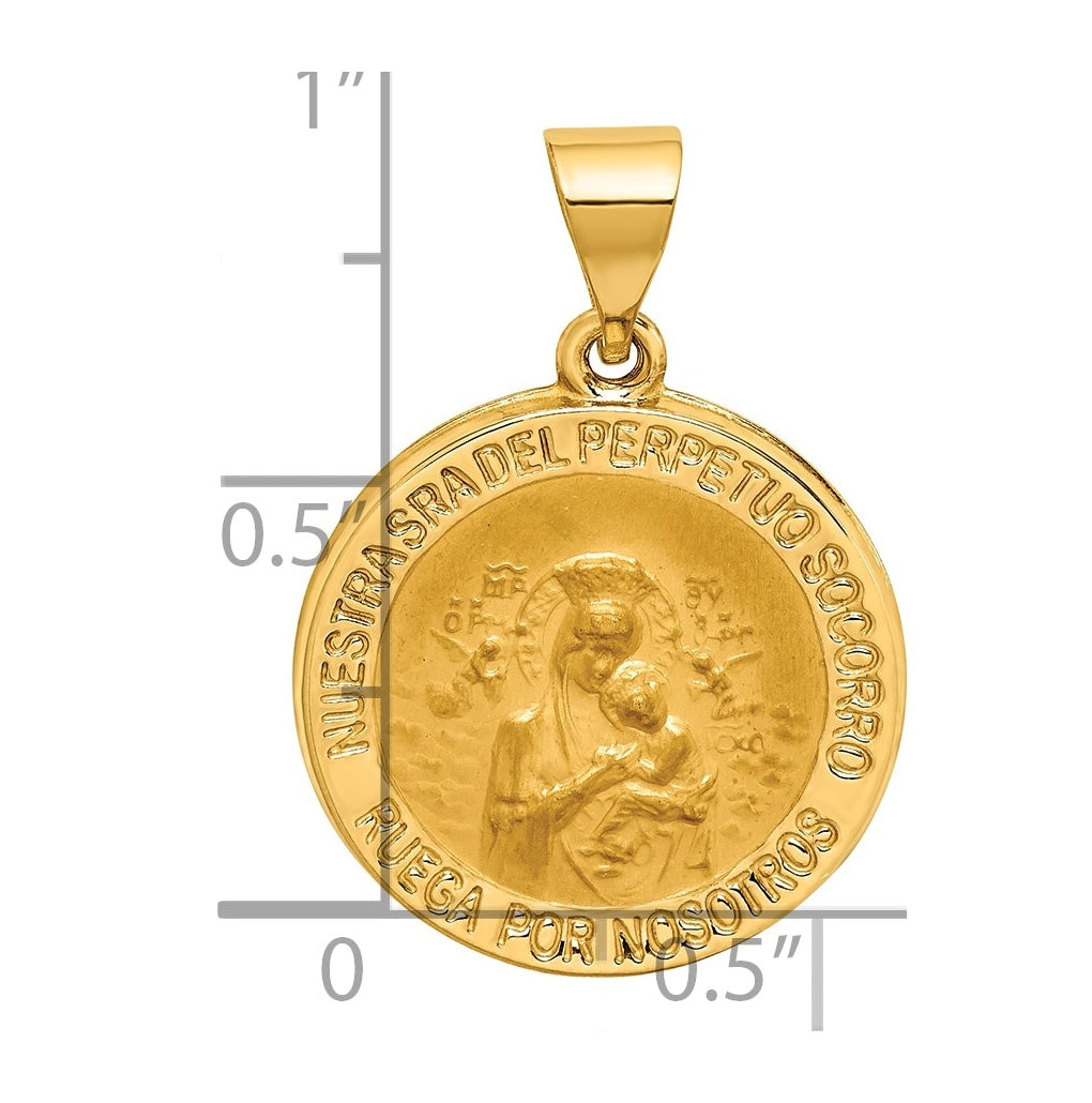 14K Yellow Gold Hollow Polished/Satin Spanish Perpetuo Socorro Medal – Elegant Jewelry Gift for Birthday, Anniversary, Engagement, Wedding