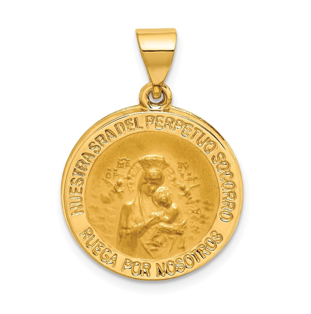 14K Yellow Gold Hollow Polished/Satin Spanish Perpetuo Socorro Medal – Elegant Jewelry Gift for Birthday, Anniversary, Engagement, Wedding