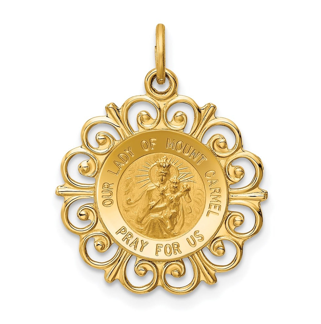 14K Yellow Gold Our Lady of Mt. Carmel Medal Charm – Elegant Jewelry Gift for Birthday, Anniversary, Engagement, Wedding