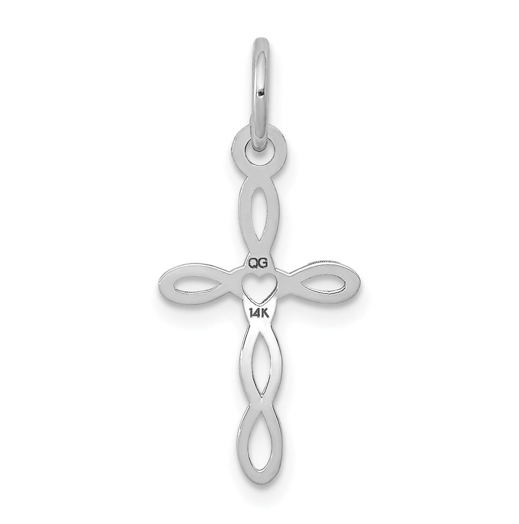 14K White Gold Loop w/Center Heart Cross Pendant – Elegant Jewelry Gift for Birthday, Anniversary, Engagement, Wedding