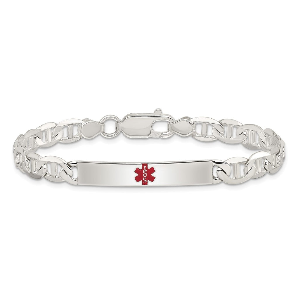 Sterling Silver Polished Medical Anchor Link ID Bracelet – Elegant Jewelry Gift for Birthday, Anniversary, Engagement, Wedding