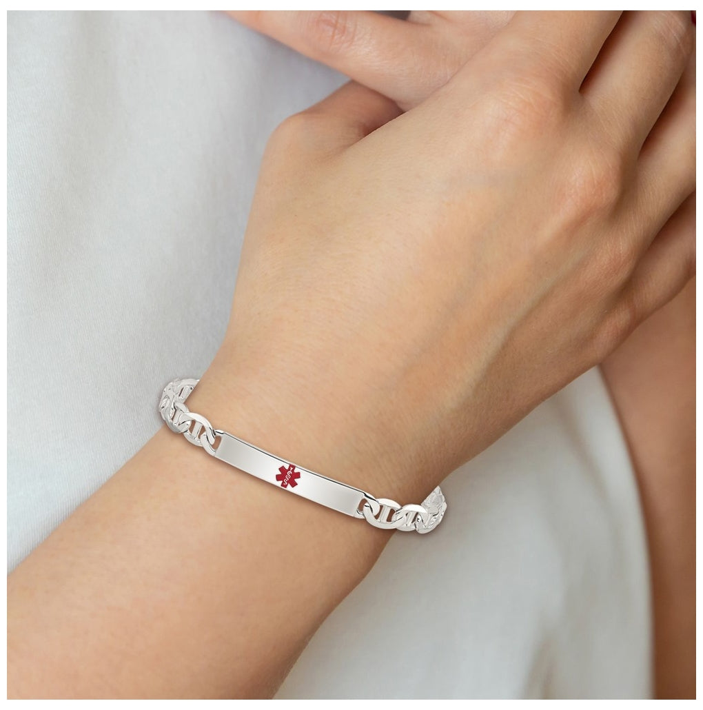 Sterling Silver Polished Medical Anchor Link ID Bracelet – Elegant Jewelry Gift for Birthday, Anniversary, Engagement, Wedding