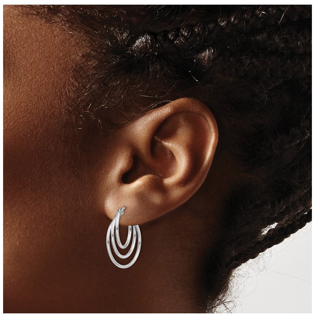 14k White Gold Triple Hoop Earrings – Elegant Jewelry Gift for Birthday, Anniversary, Engagement, Wedding