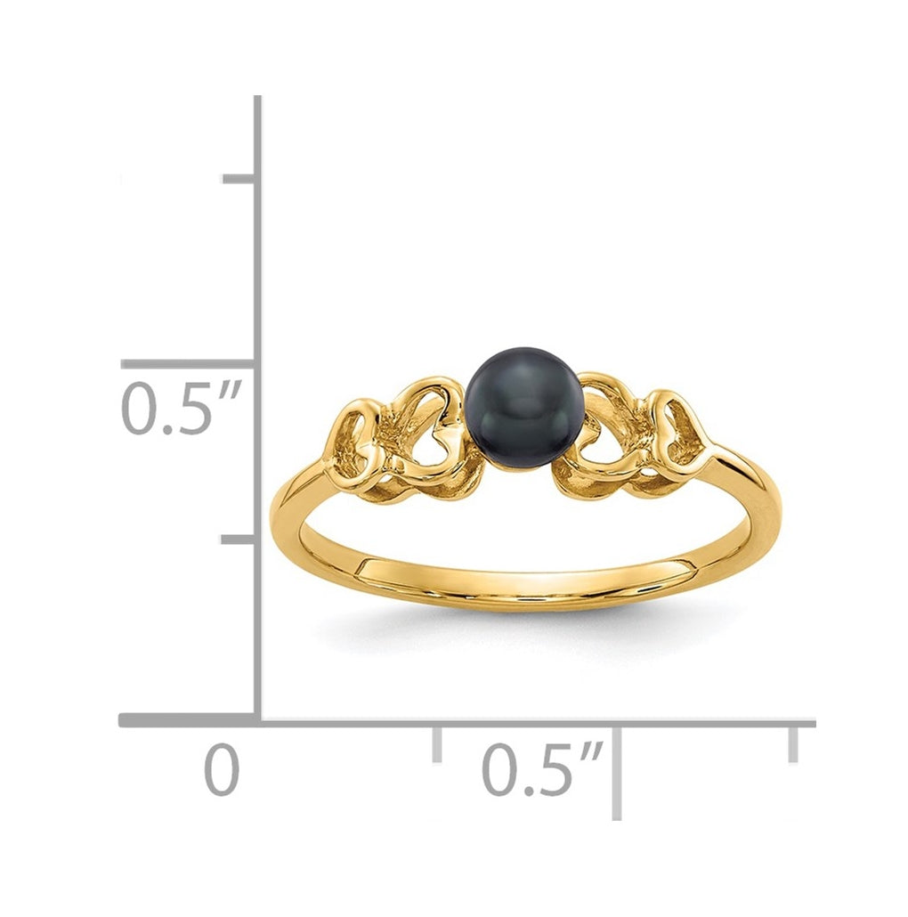 14k Yellow Gold 4mm Black Freshwater Cultured Pearl Ring