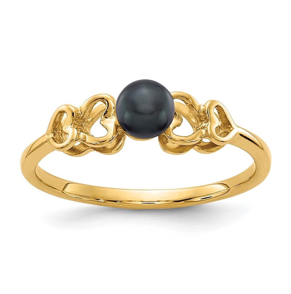 14k Yellow Gold 4mm Black Freshwater Cultured Pearl Ring