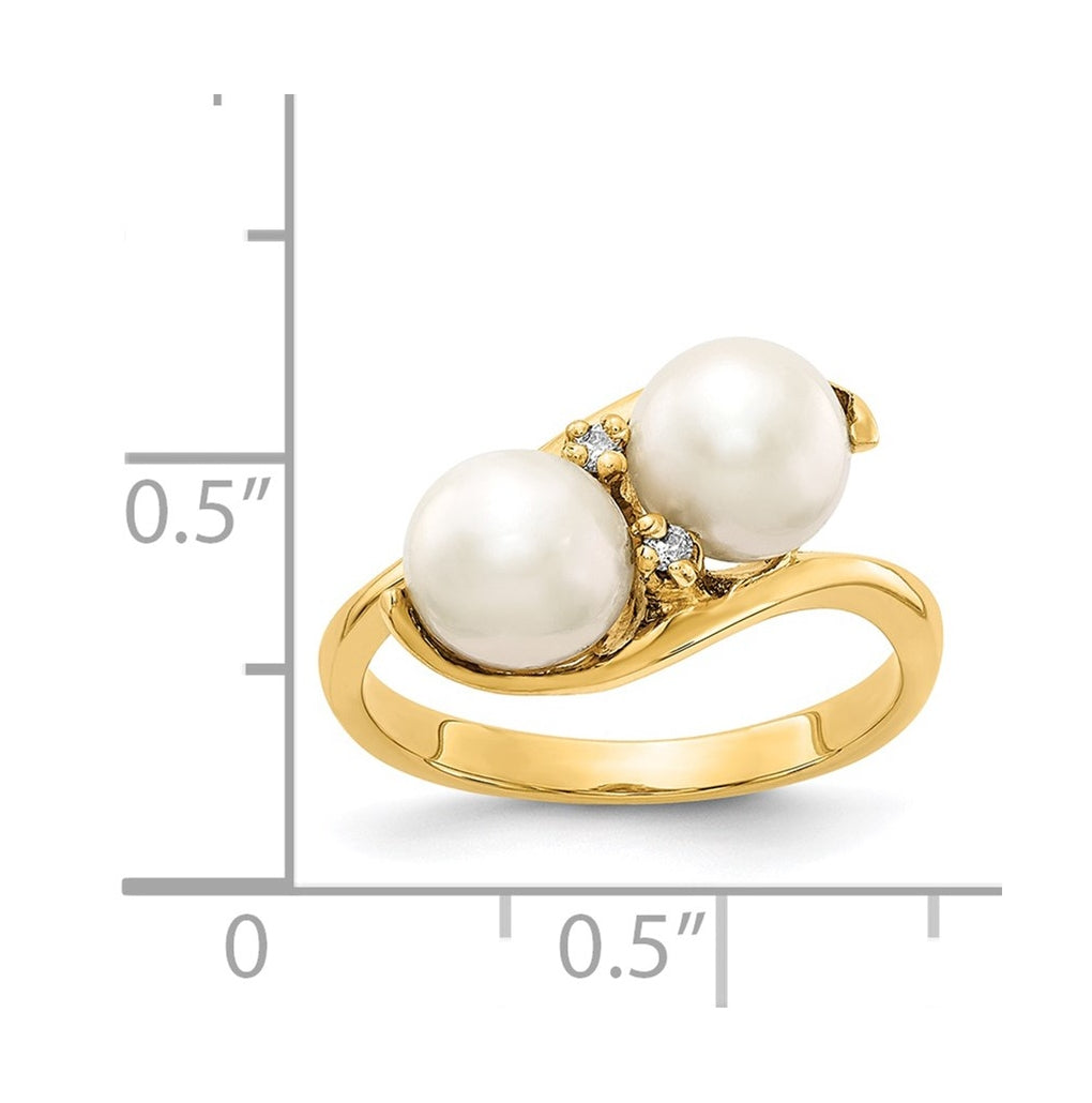 14k Yellow Gold 6mm Freshwater Cultured Pearl AAA Diamond ring