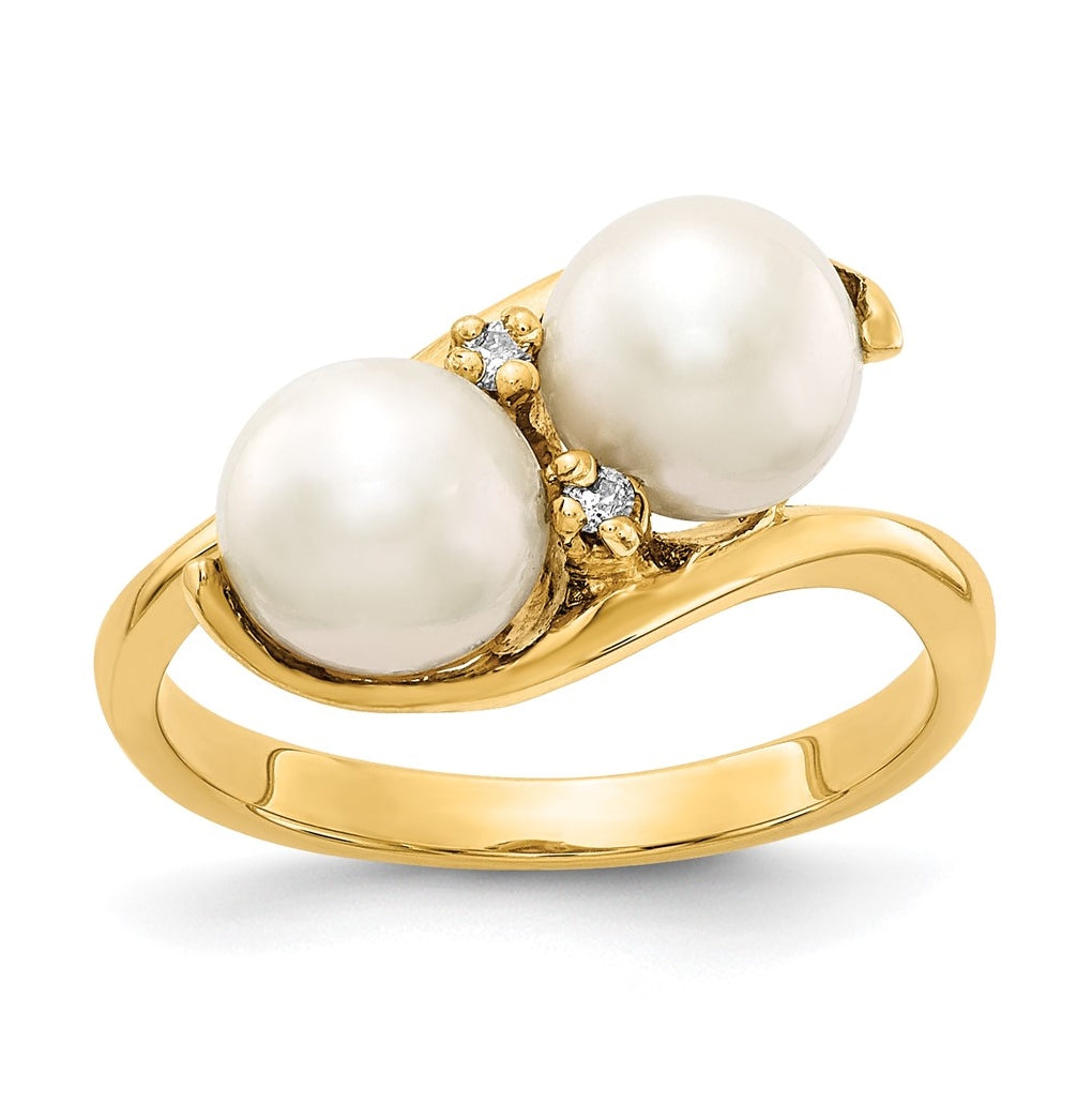 14k Yellow Gold 6mm Freshwater Cultured Pearl AAA Diamond ring