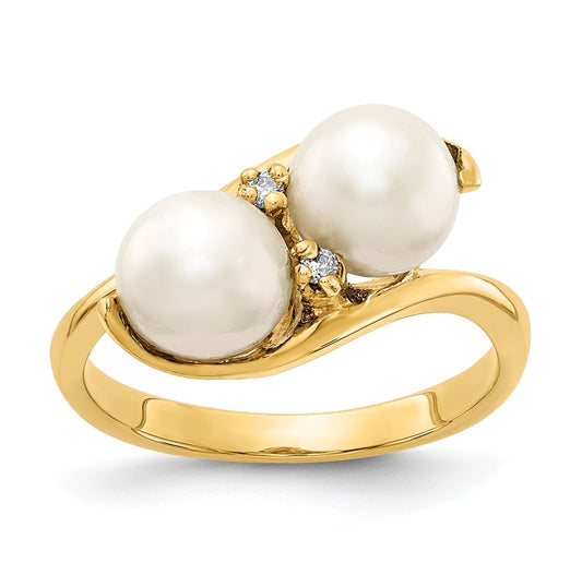 14K Yellow Gold 6mm Black FW Cultured Pearl VS Diamond ring