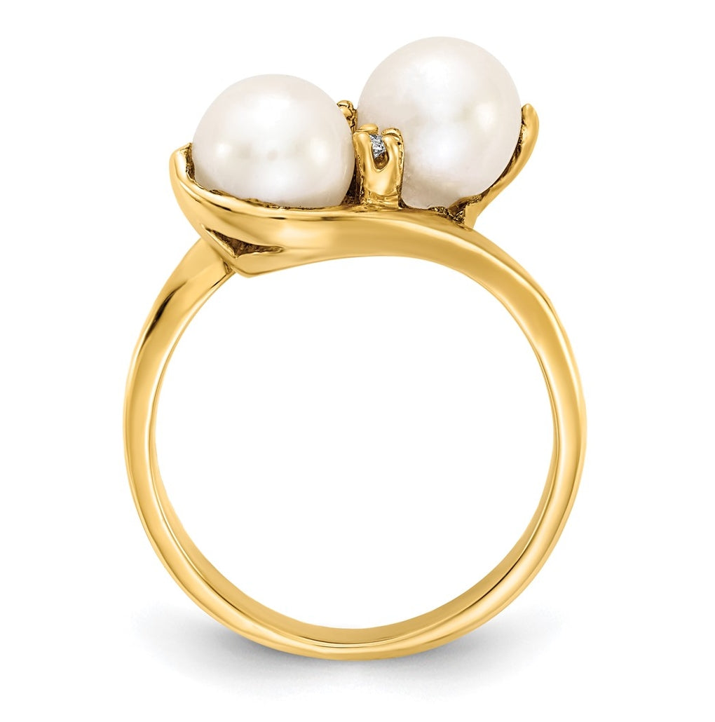 14k Yellow Gold 6mm Freshwater Cultured Pearl VS Diamond Ring