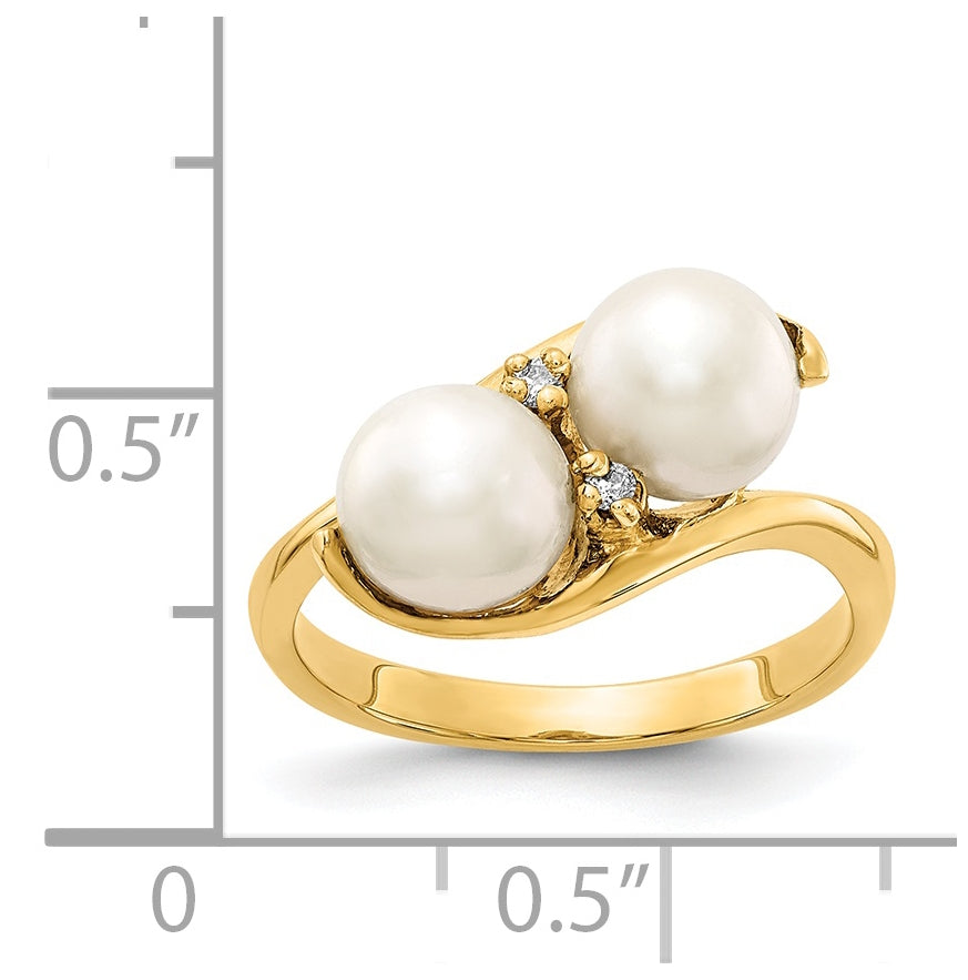 14k Yellow Gold 6mm Freshwater Cultured Pearl A Diamond Ring