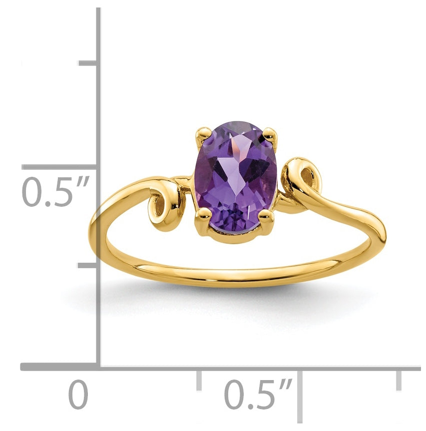 14K Yellow Gold 7x5 mm Oval Amethyst ring
